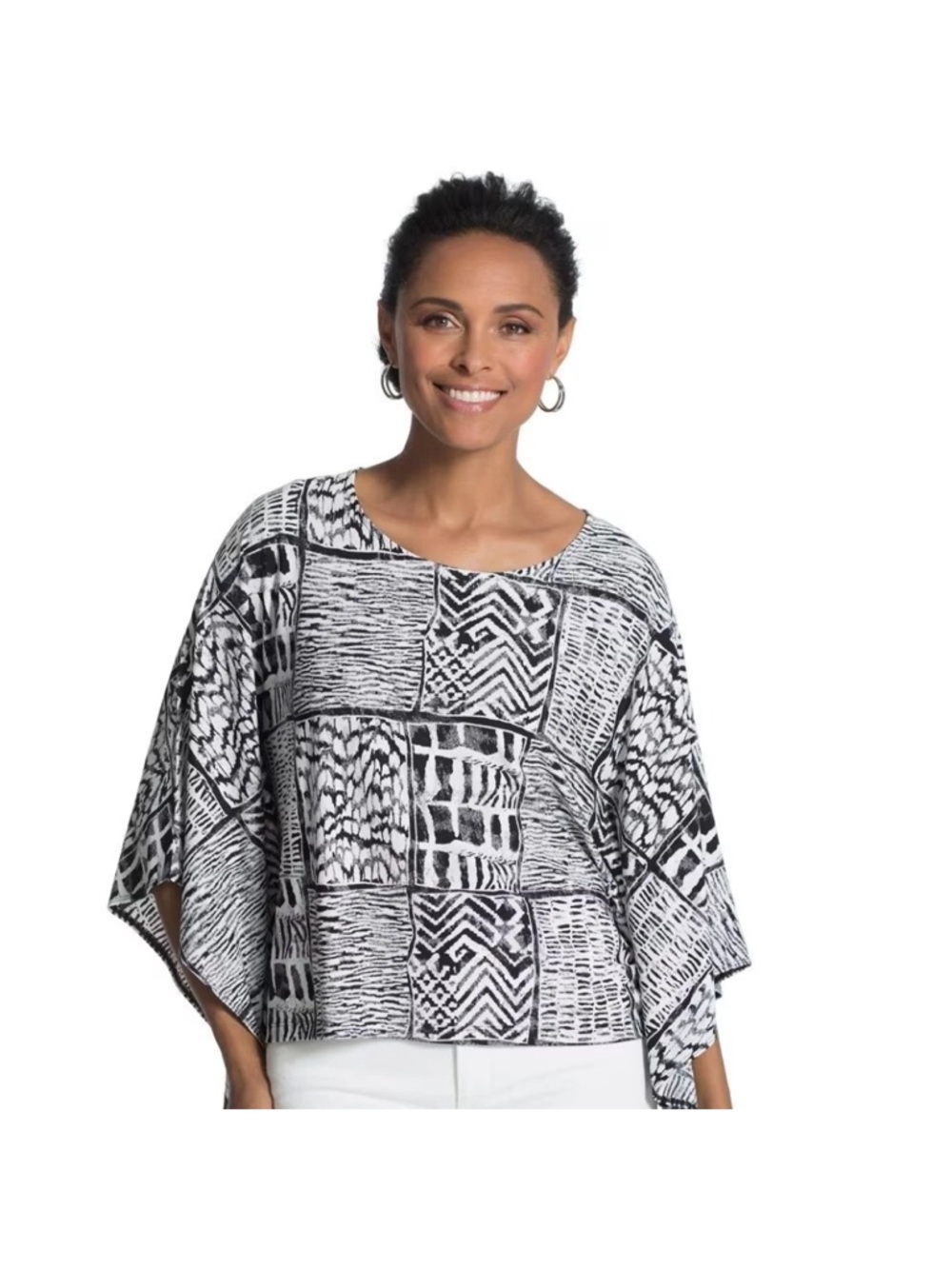 Chico's Black and White Geometric Patchwork Top